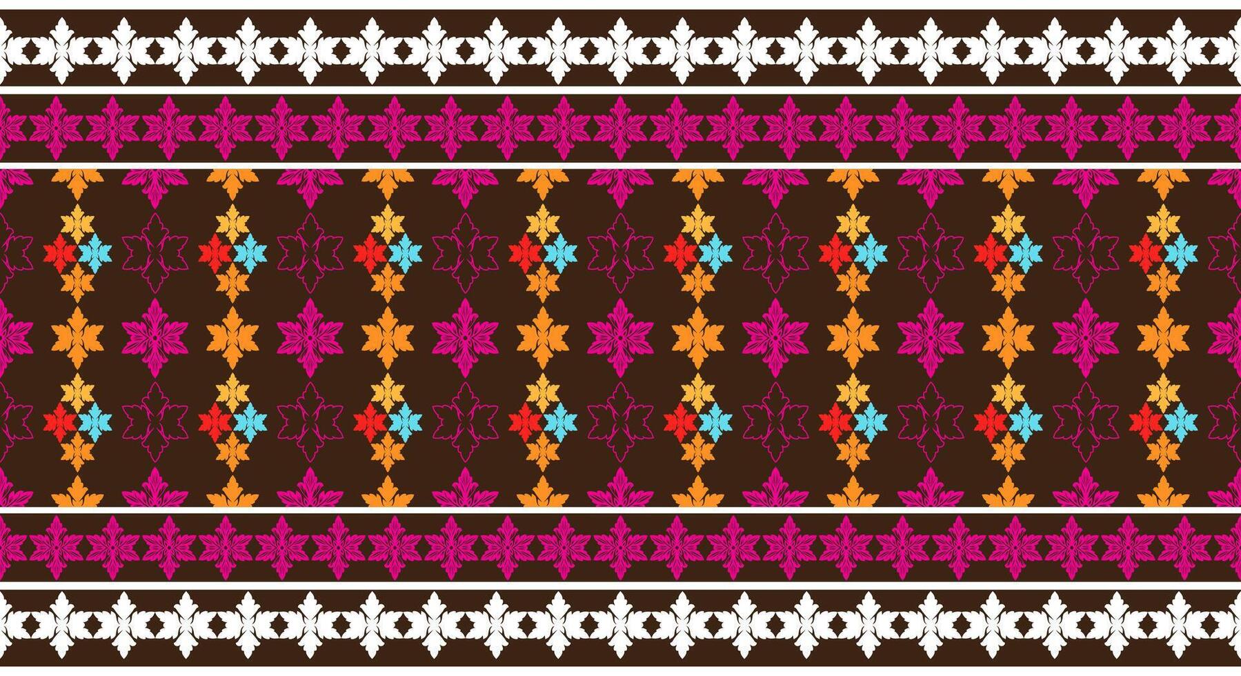 Damask iakt ethnic traditional Fabric textile seamless pattern decorative ornamental floral horizontal style. Curtain, carpet, wallpaper, clothing, wrapping, textile vector