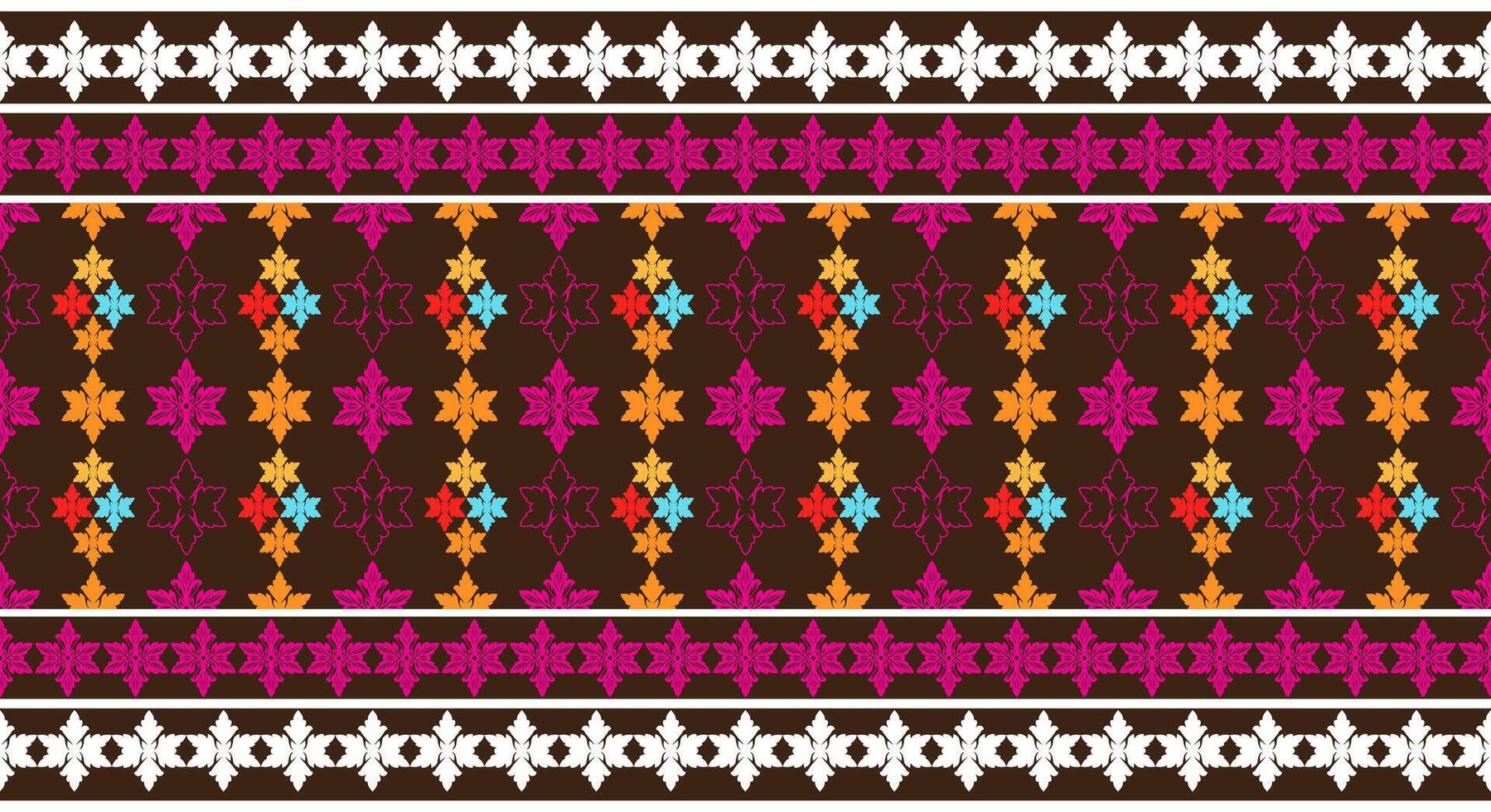 Damask iakt ethnic traditional Fabric textile seamless pattern decorative ornamental floral horizontal style. Curtain, carpet, wallpaper, clothing, wrapping, textile vector