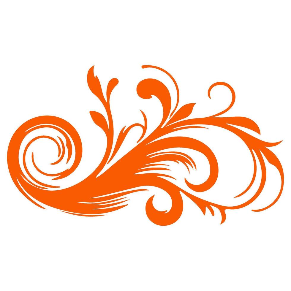 AI generated elegant swirls damask with floral hand draw orange line style element illustration on white background vector