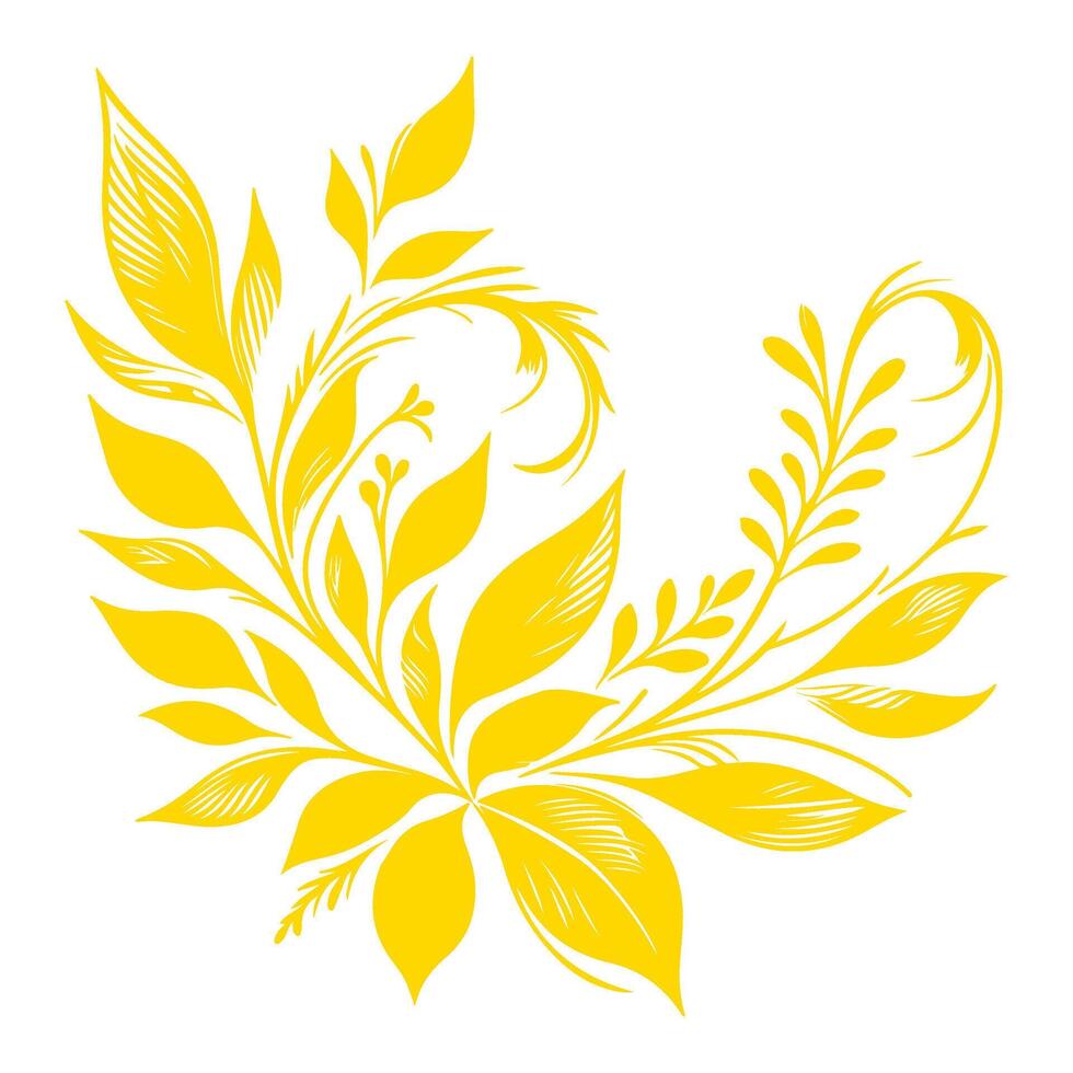 AI generated hand draw of beautiful floral ornament gold leaves. Contour Flower leaf. Floral Design Element vector