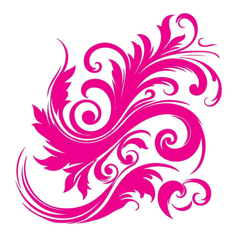 AI generated elegant swirls damask with floral hand draw pink line style element illustration isolated on white background vector
