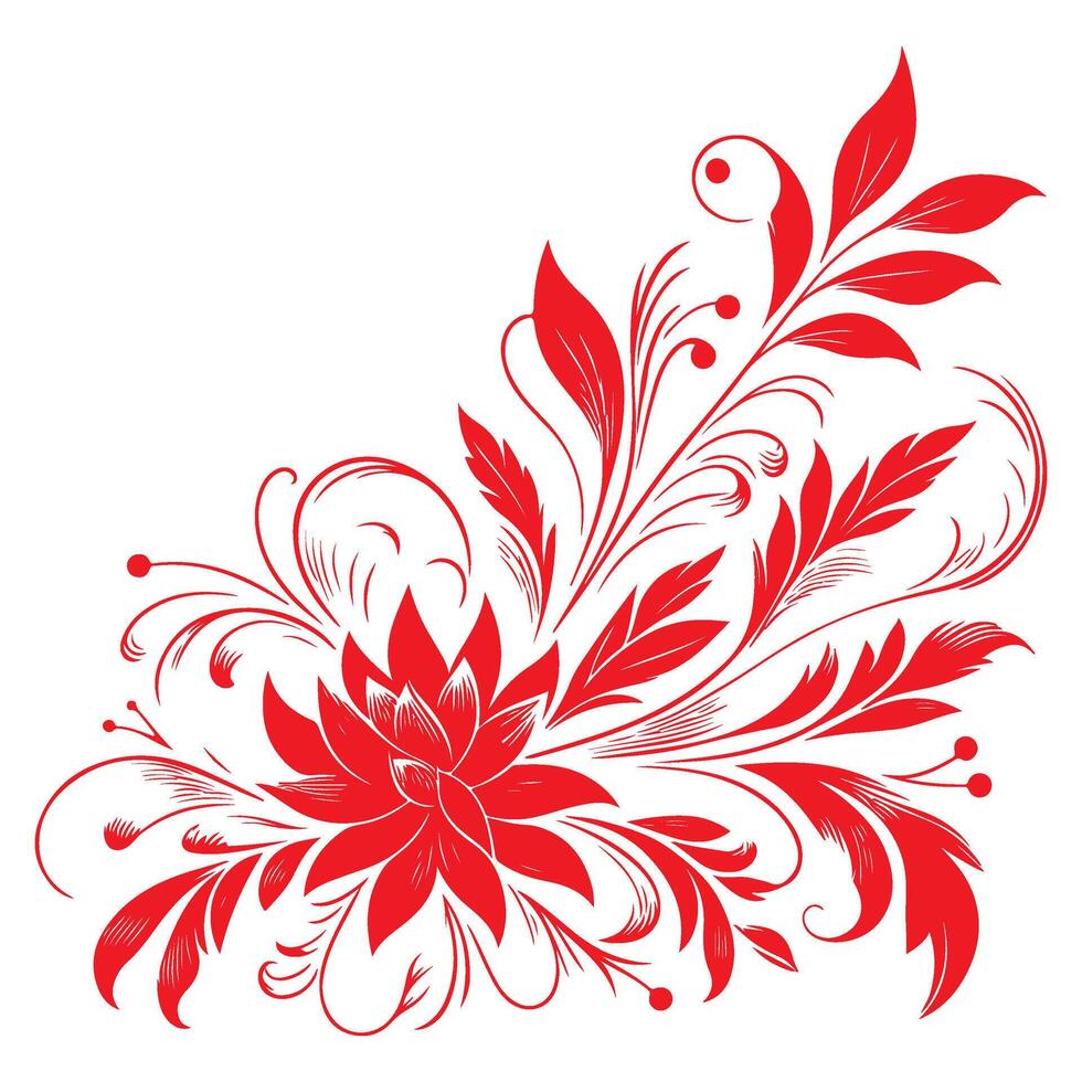 AI generated floral ornament red leaves vector