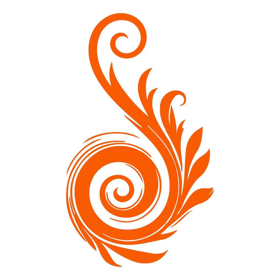 AI generated elegant swirls damask with floral hand draw orange line style element illustration on white background vector