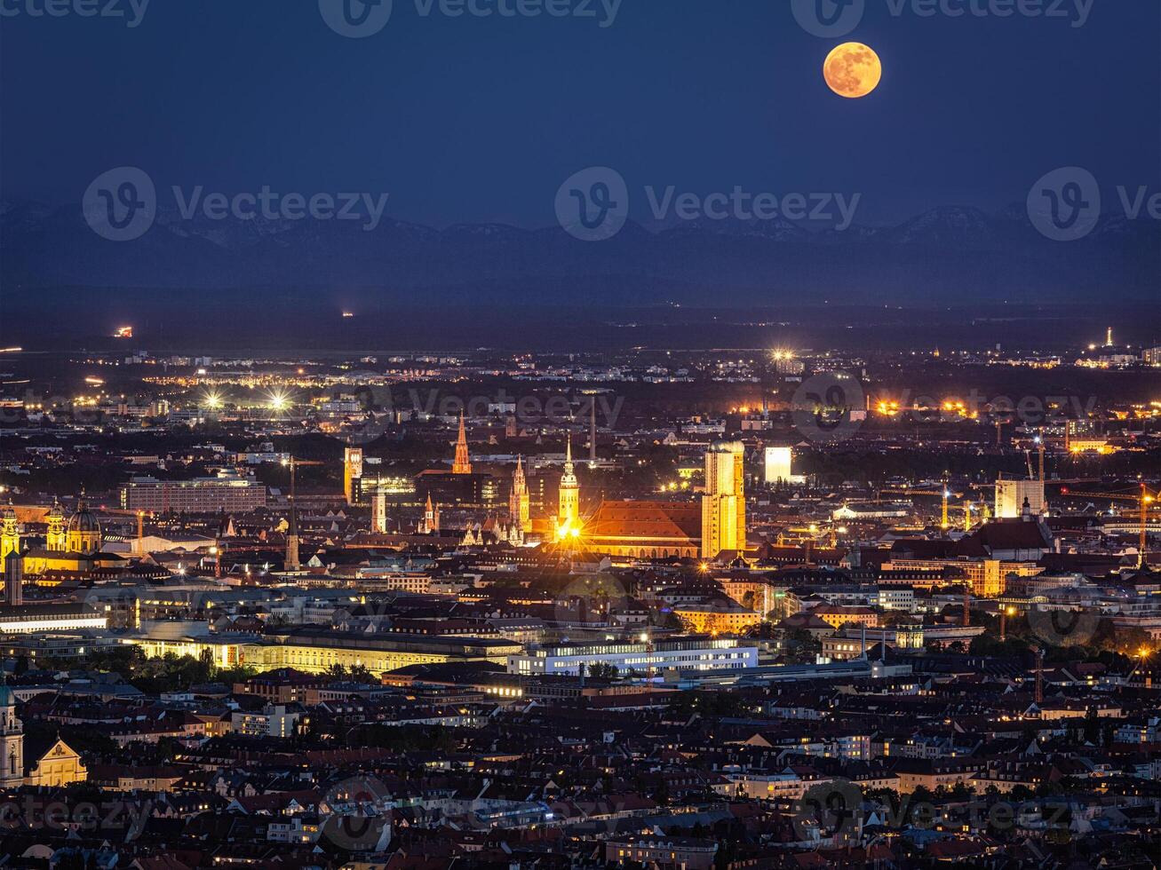 Night aerial view of Munich, Germany photo