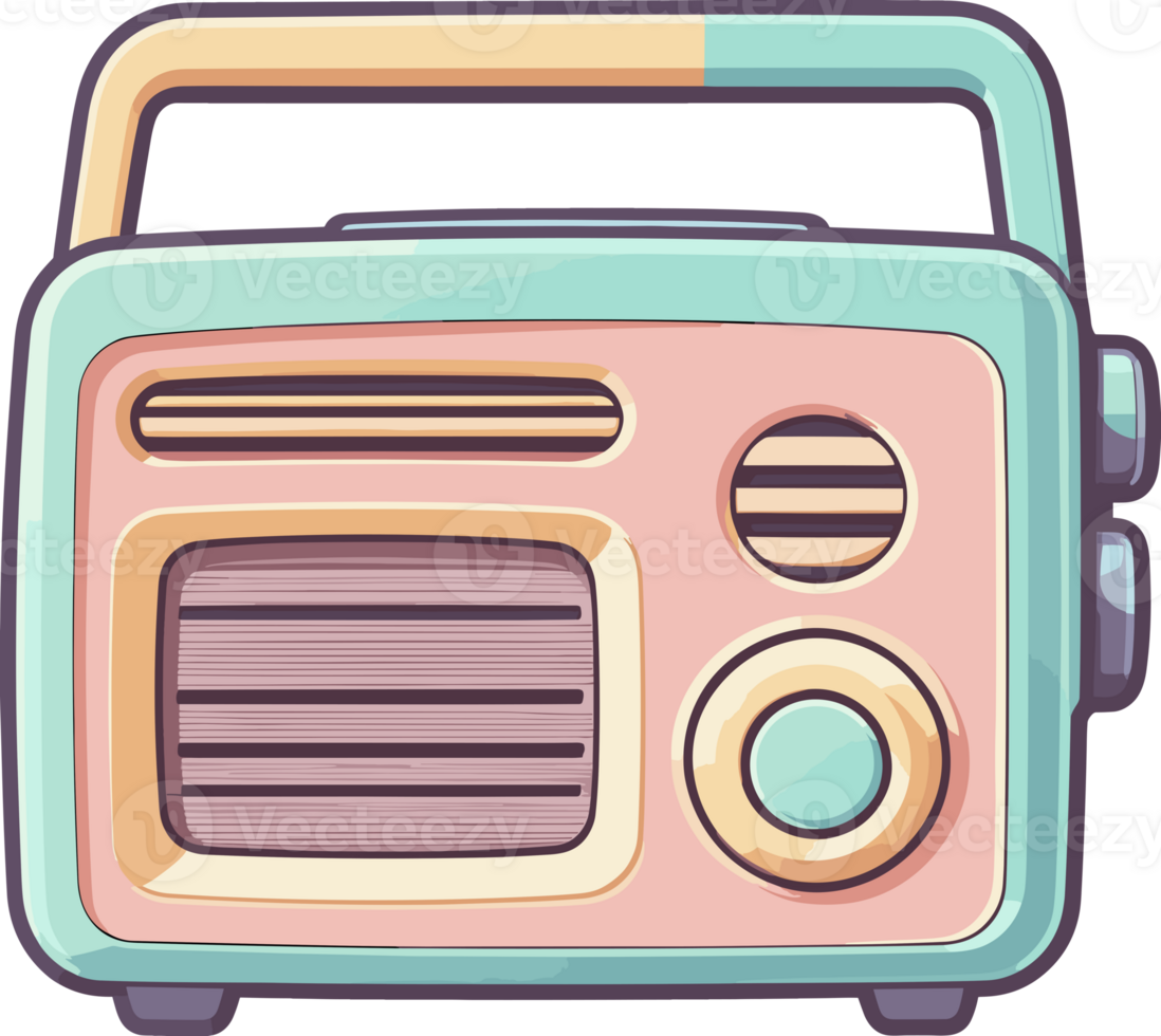 ai generato pastello stile di retrò transistor Radio cartone animato illustrazione isolato su trasparente sfondo png, design elemento clipart png