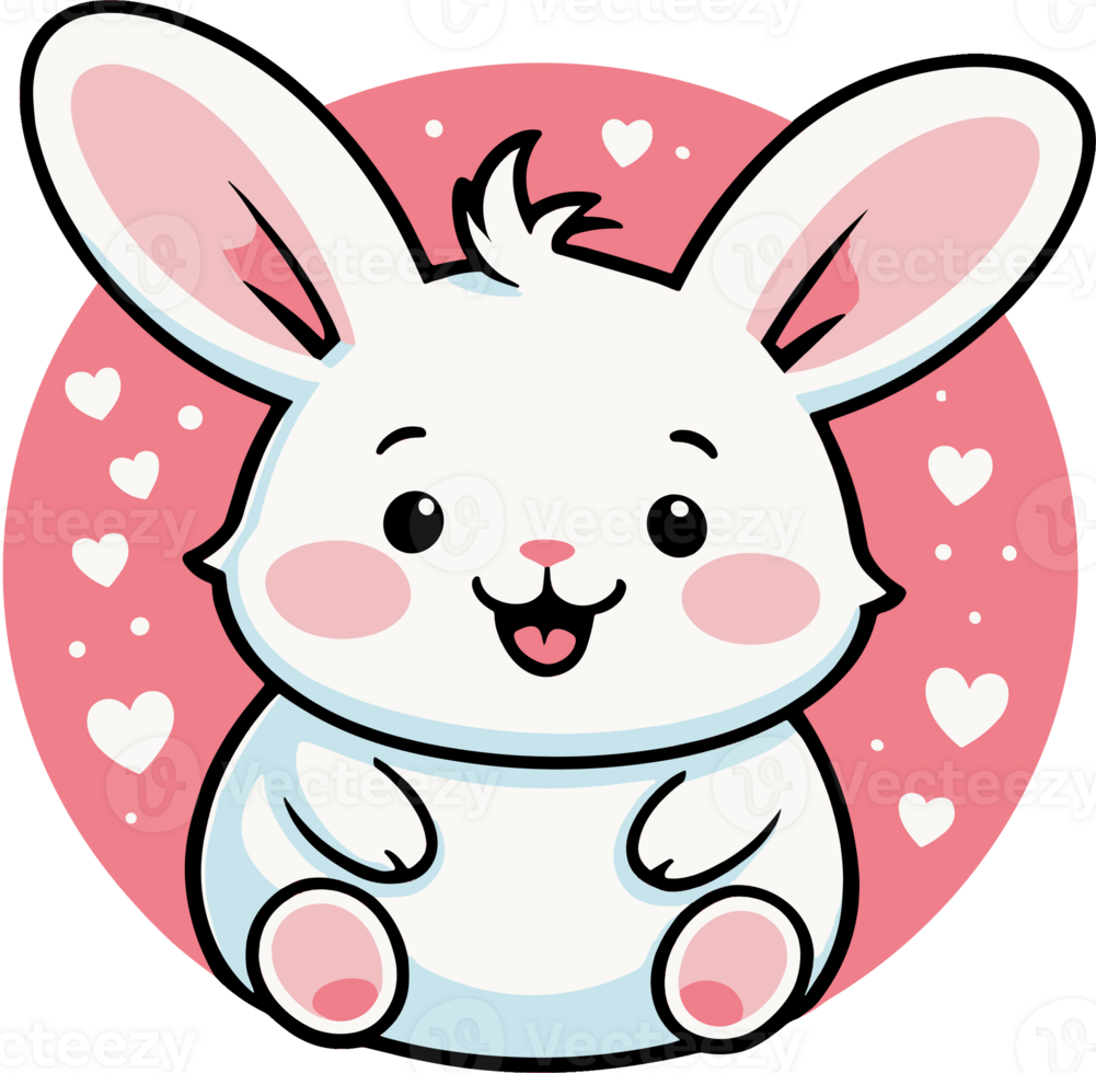 AI generated Cute white bunny cartoon with heart isolated on transparent background png perfect character for valentine, nursery decor and kids