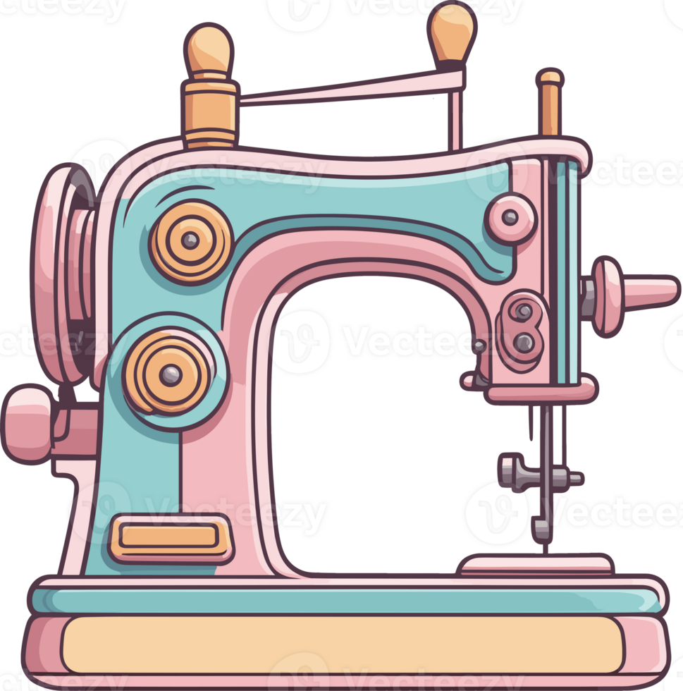 AI generated Pastel color of sewing machine cartoon illustration isolated on transparent background png, design element clipart png