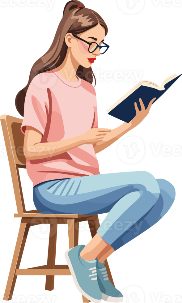 AI generated College student wearing glasses and reading book, watercolor style illustration isolated on transparent background png, studying time png