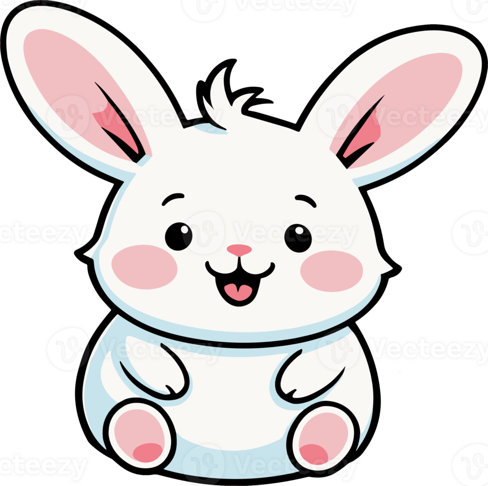AI generated Isolated chubby bunny cartoon character with happy mood illustration on transparent background png for kids and nursery design