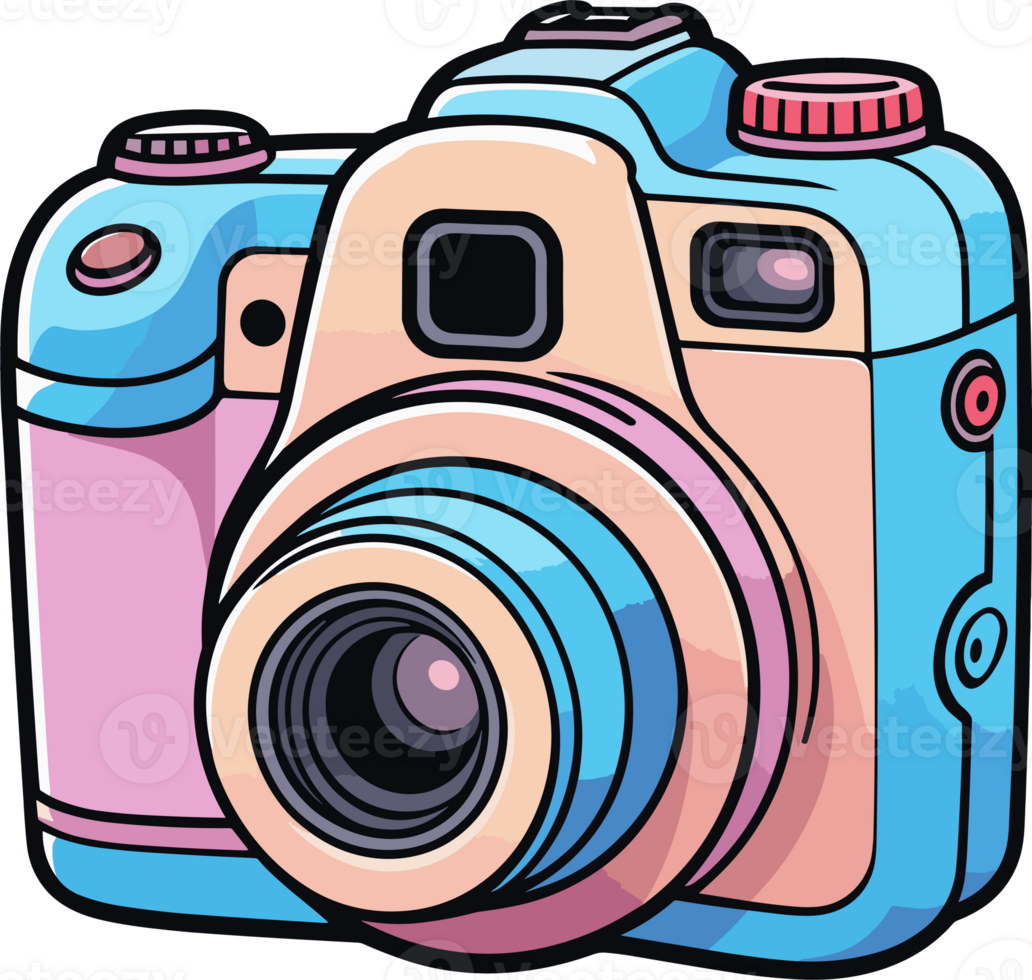 AI generated Isolated pastel retro camera, cute cartoon illustration on transparent background png, graphic design element for hobby and travel activities png