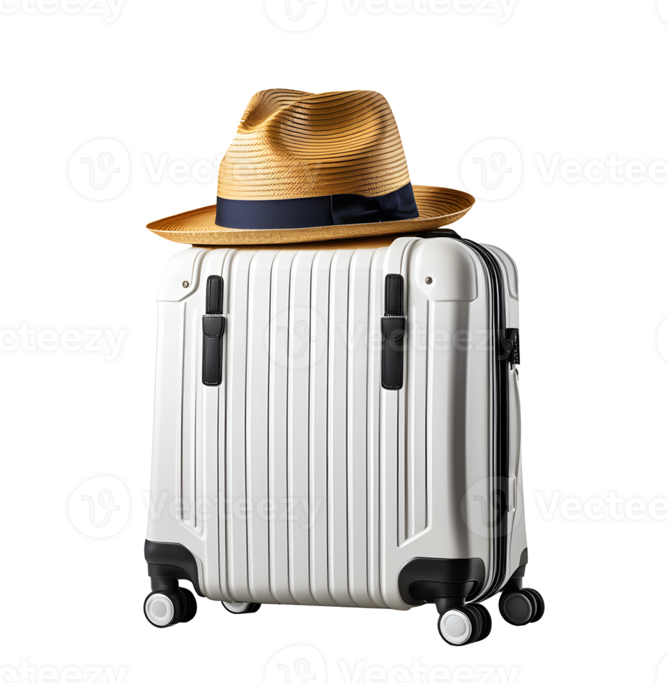 AI generated Travel luggage bag and a straw hat isolated png