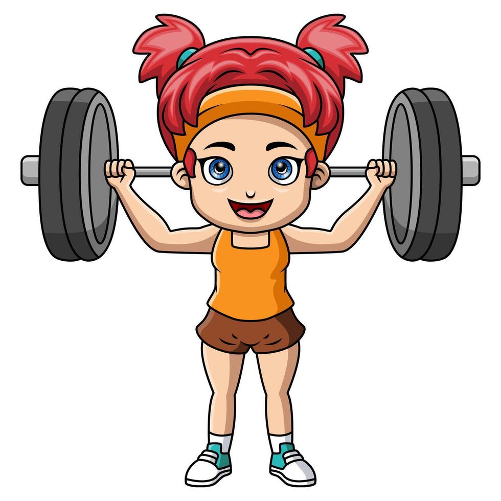 Cute little girl cartoon lifting barbell vector
