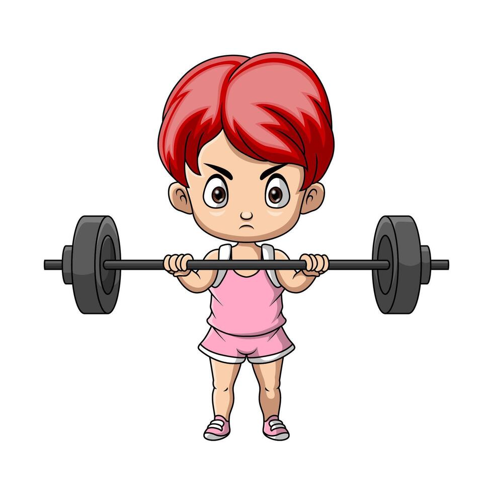 Cute little boy cartoon lifting barbell vector