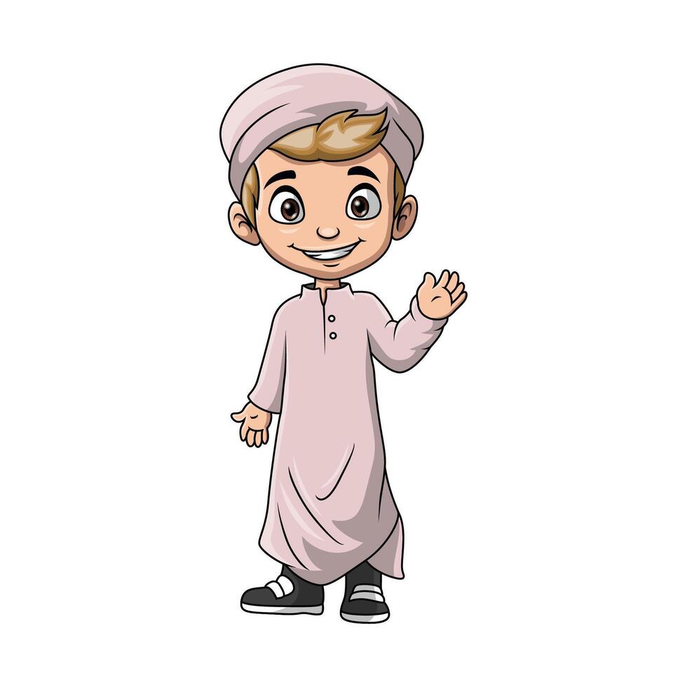 Cute happy muslim boy cartoon vector