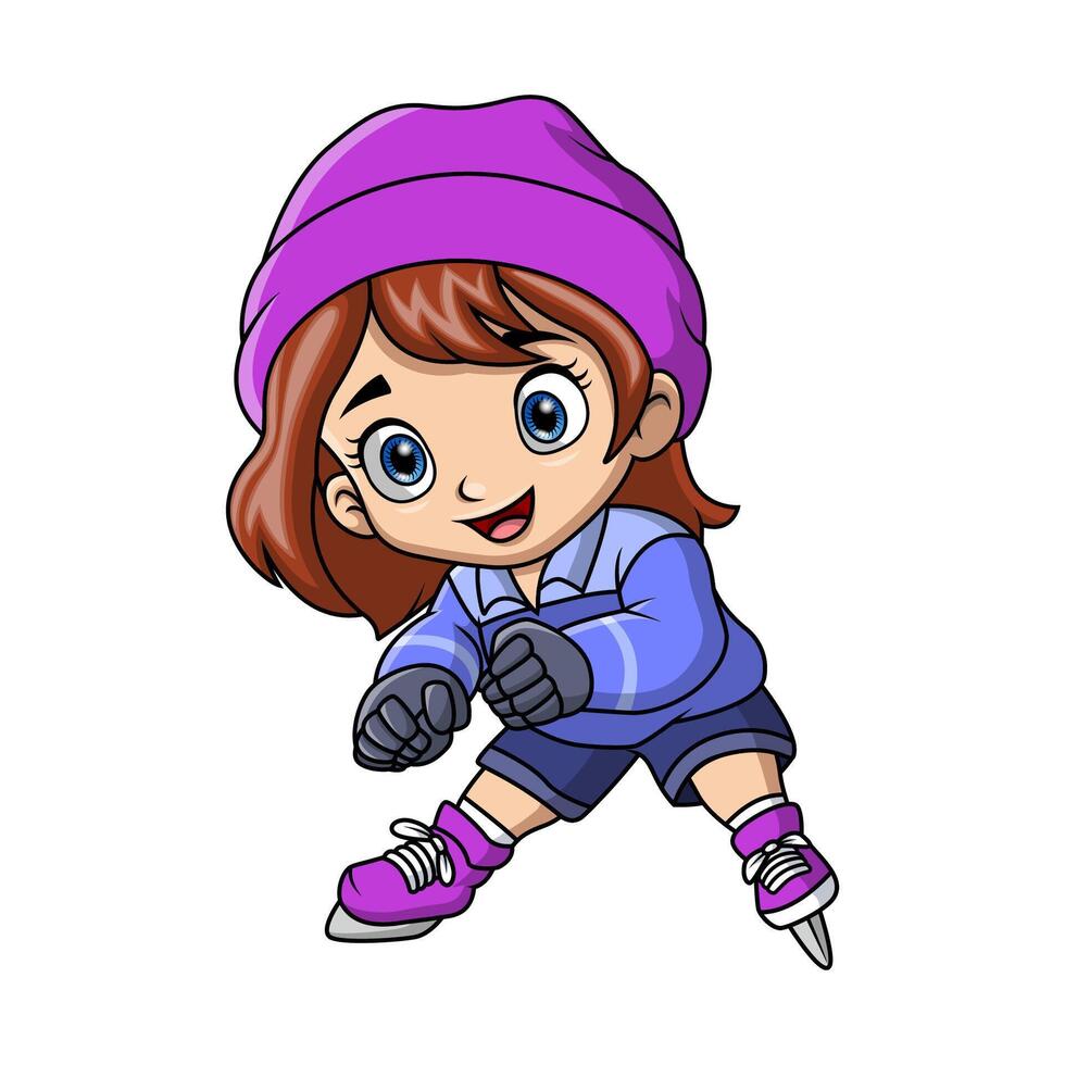 linda pequeño niña dibujos animados Patinaje vector