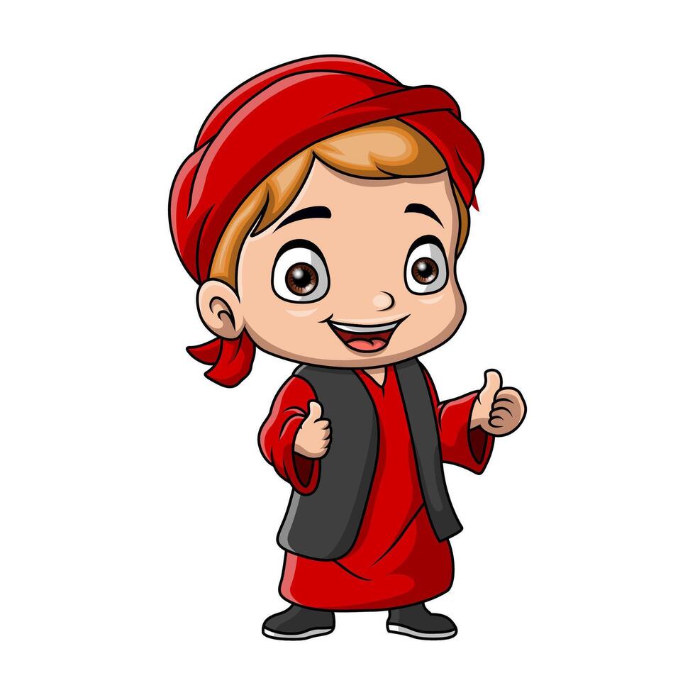 Cute happy muslim boy cartoon vector