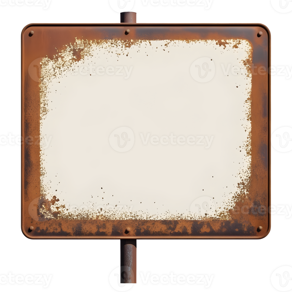 AI generated Old blank rusty metal sign isolated png