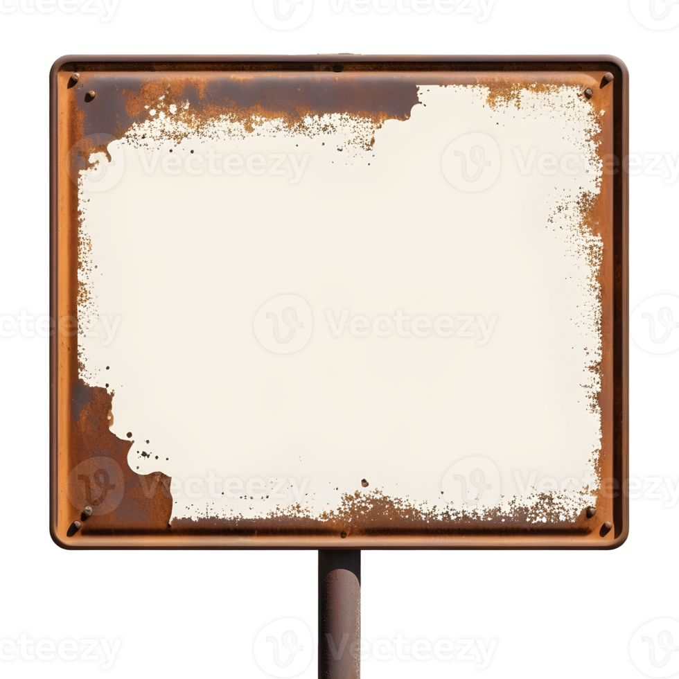 AI generated Old blank rusty metal sign isolated png