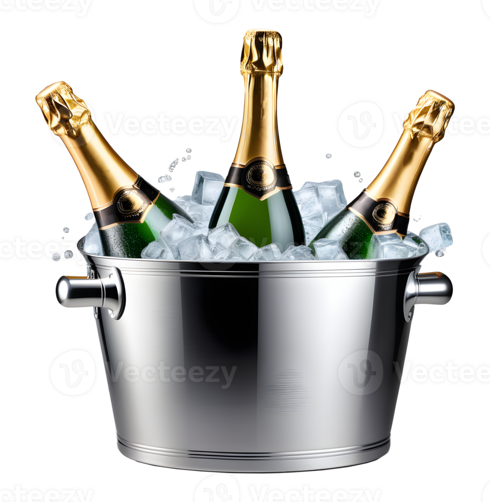 AI generated Bottles of Champagne in ice bucket cooler isolated png