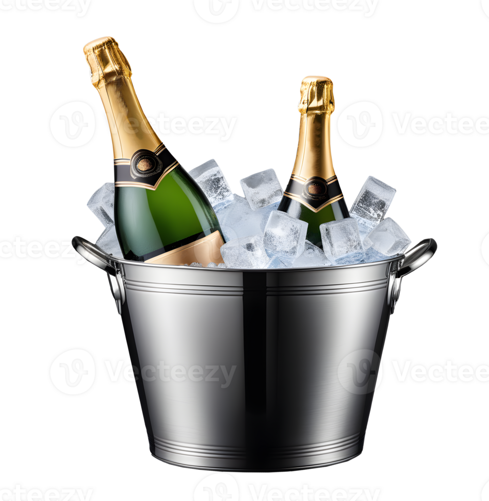 AI generated Bottles of Champagne in ice bucket cooler isolated png