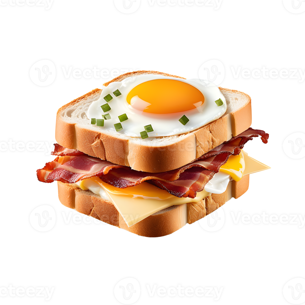 AI generated Single Sandwich with bacon, cheese and egg isolated png