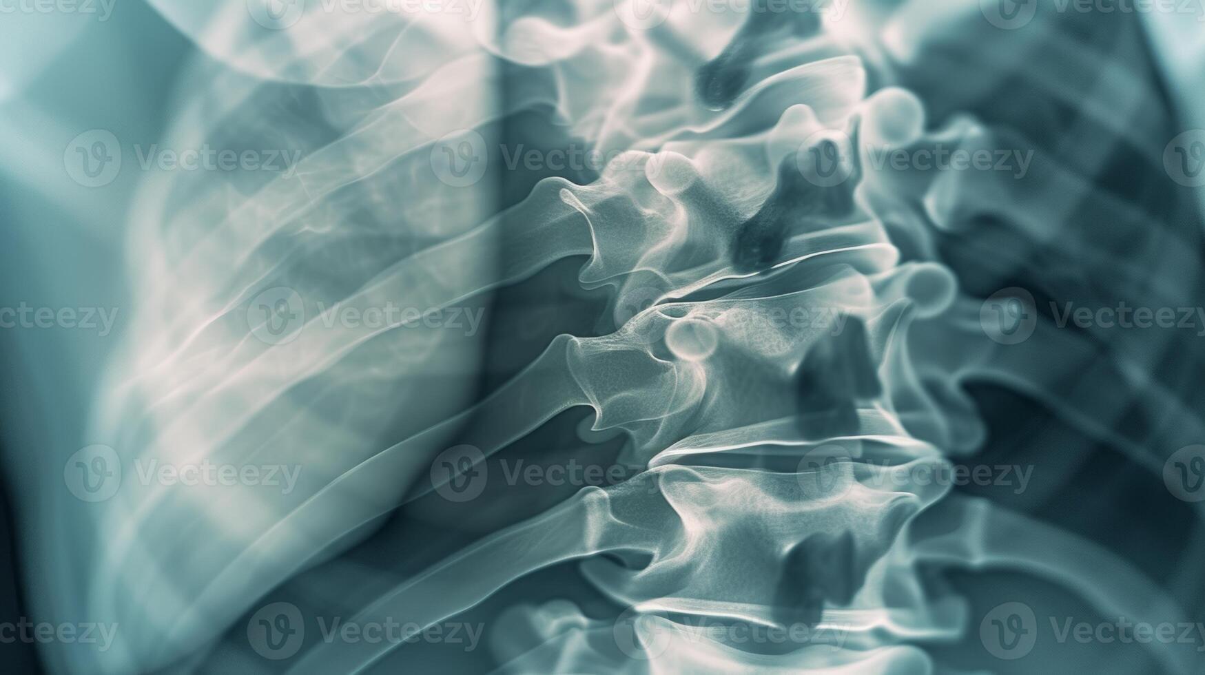 AI generated X-ray image of the thoracic spine and ribs photo