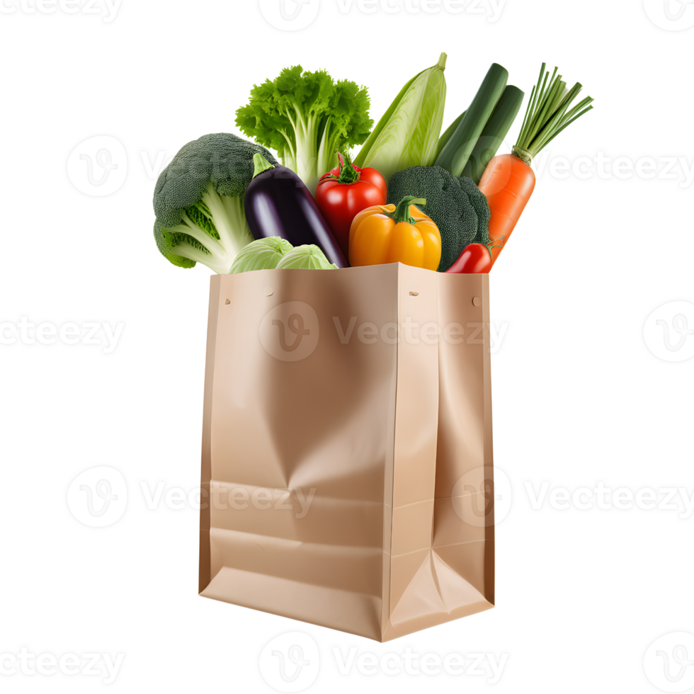 AI generated Vegetables in a paper bag isolated png