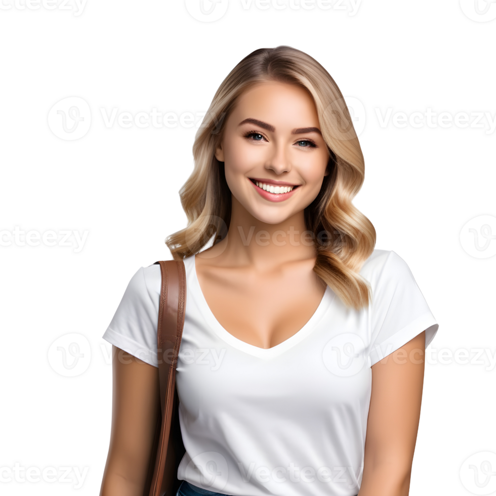 AI generated White American female student smiling happily png