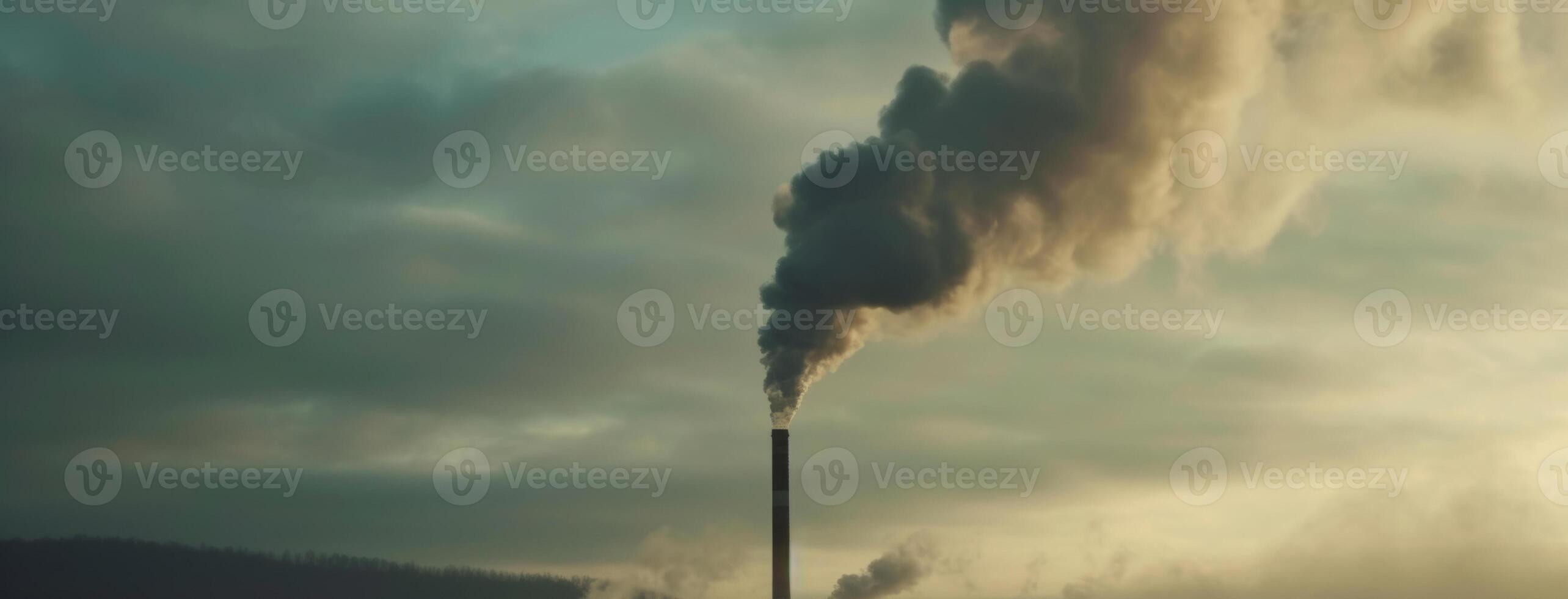 AI generated Global Warming Smoke billows from the factory air pollution impact on environment photo