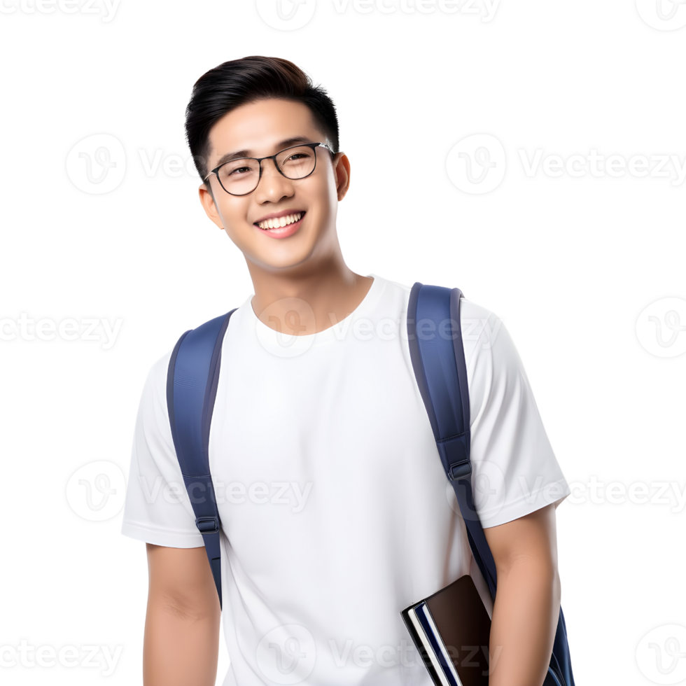 AI generated Asian male student smiling happily png