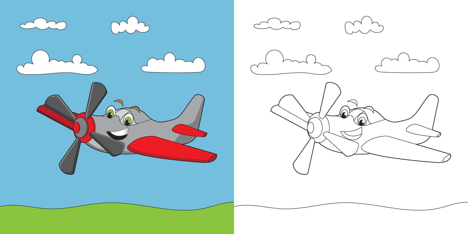 linda avión colorante página para niños vector