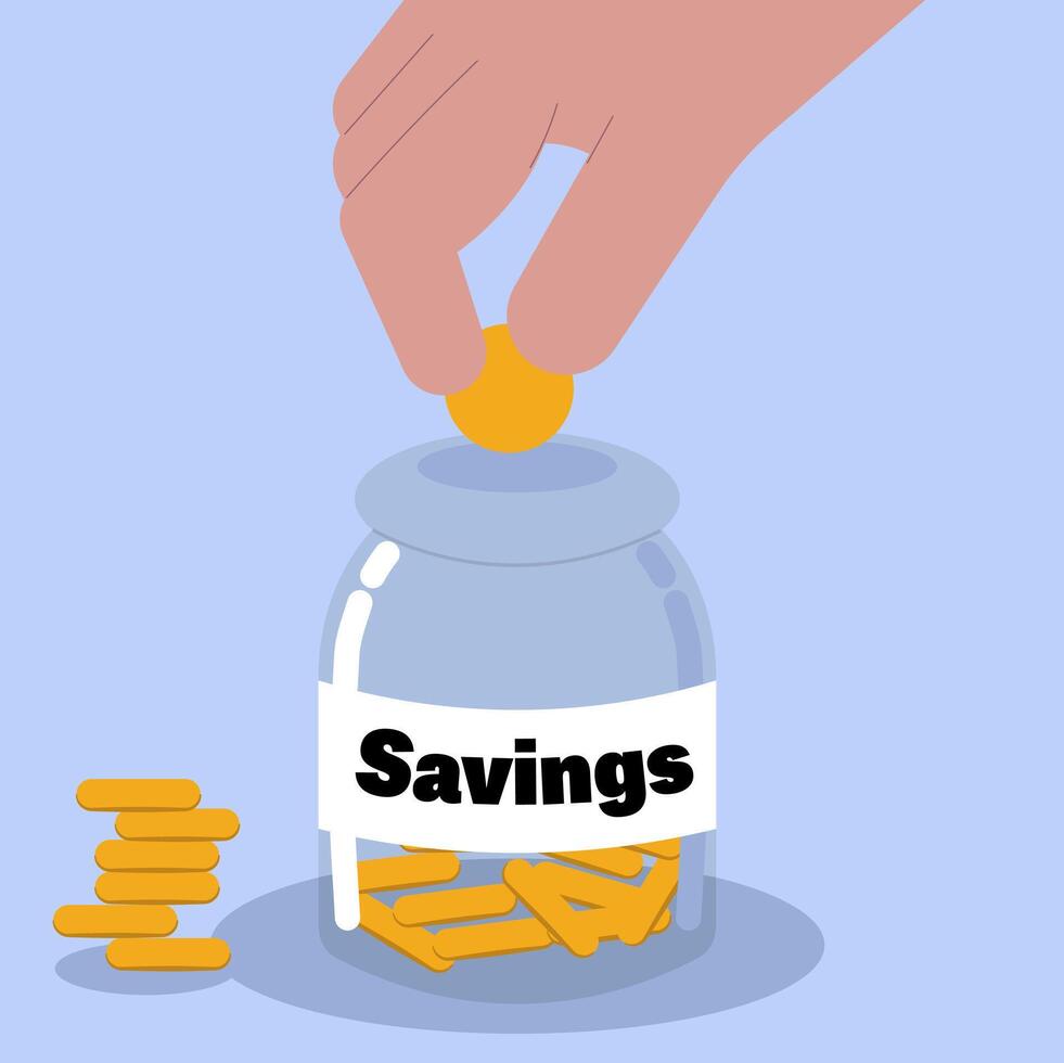 Savings jar with money coins inside, Savings concept vector