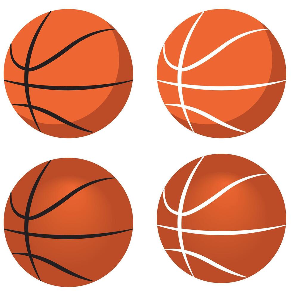 A set of basketballs with different shading types and colour stripes for simple icons vector