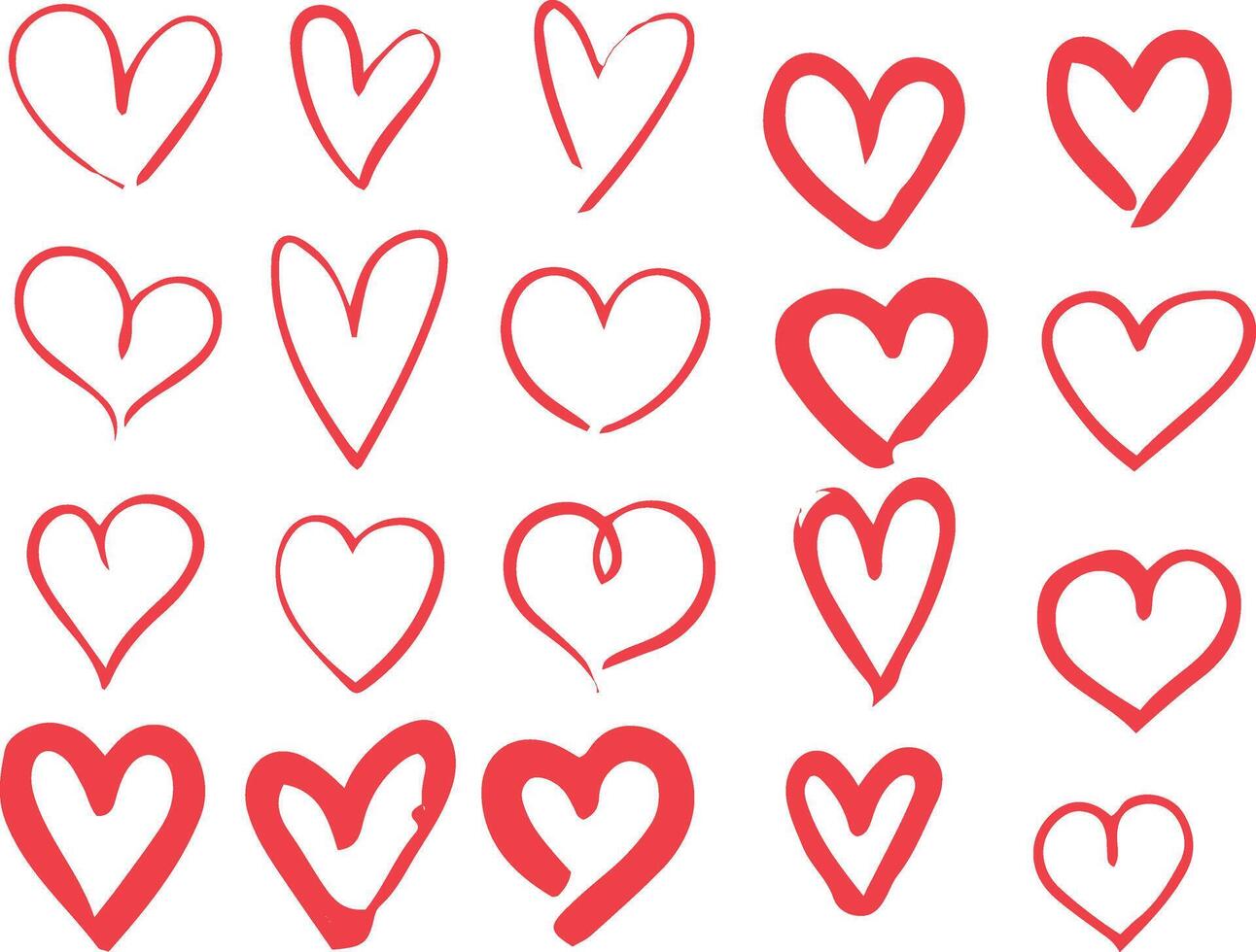 red hand drawn heart icons vector design