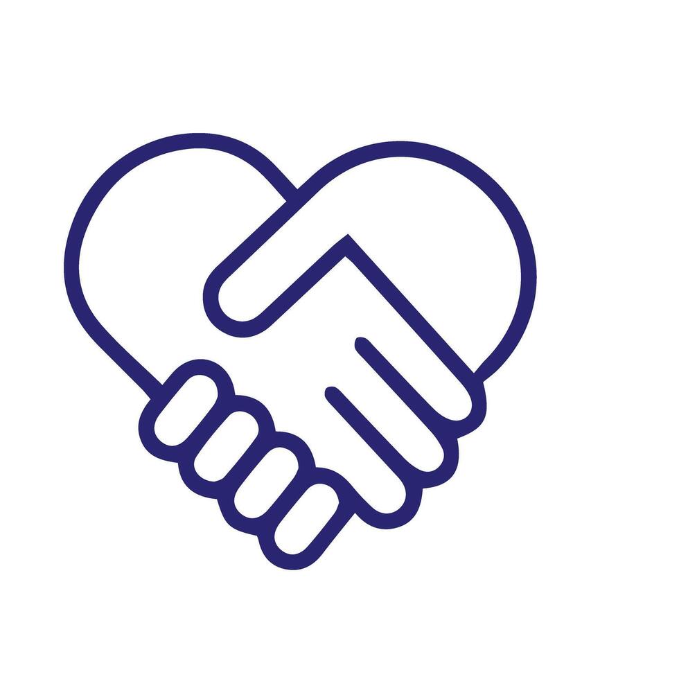 Handshake icon - Two hands together. Heart symbol vector