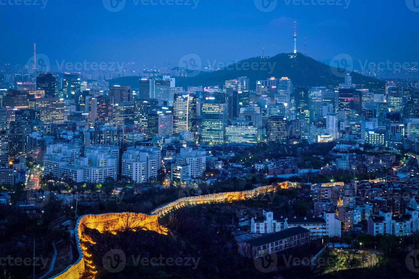 Seoul skyline in the night, South Korea. photo