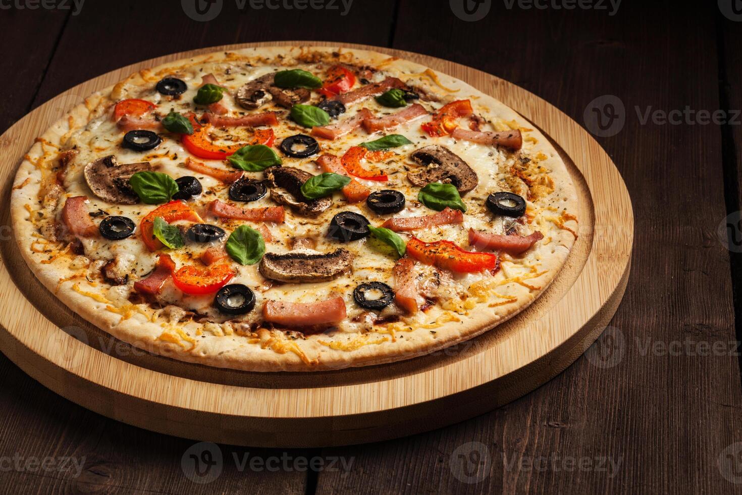 Ham pizza close up photo