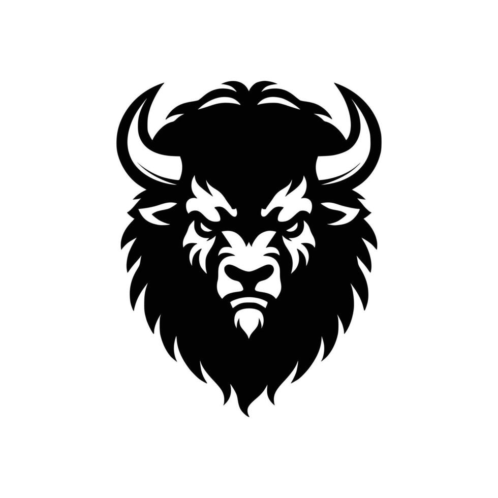 Silhouette of an angry bison head and face isolated on a white background vector