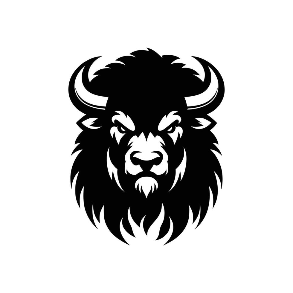 Silhouette of an angry bison head and face isolated on a white background vector