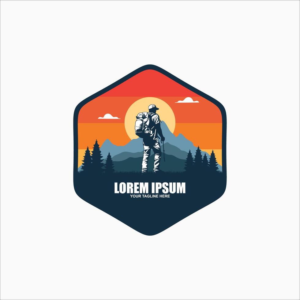 Mountain logo, camping and hiking emblem design, adventure life vector