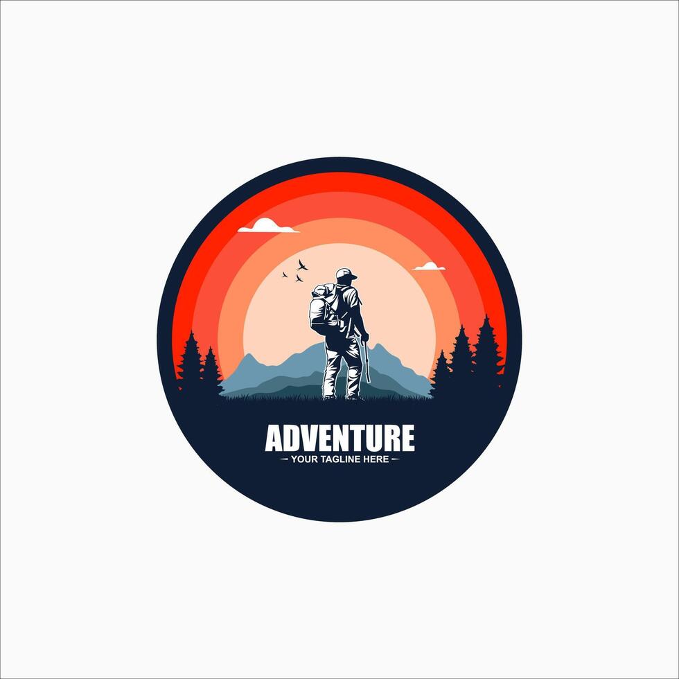 Hiking, climbing logo or label. Camping trip, expedition emblem. Lettering vector