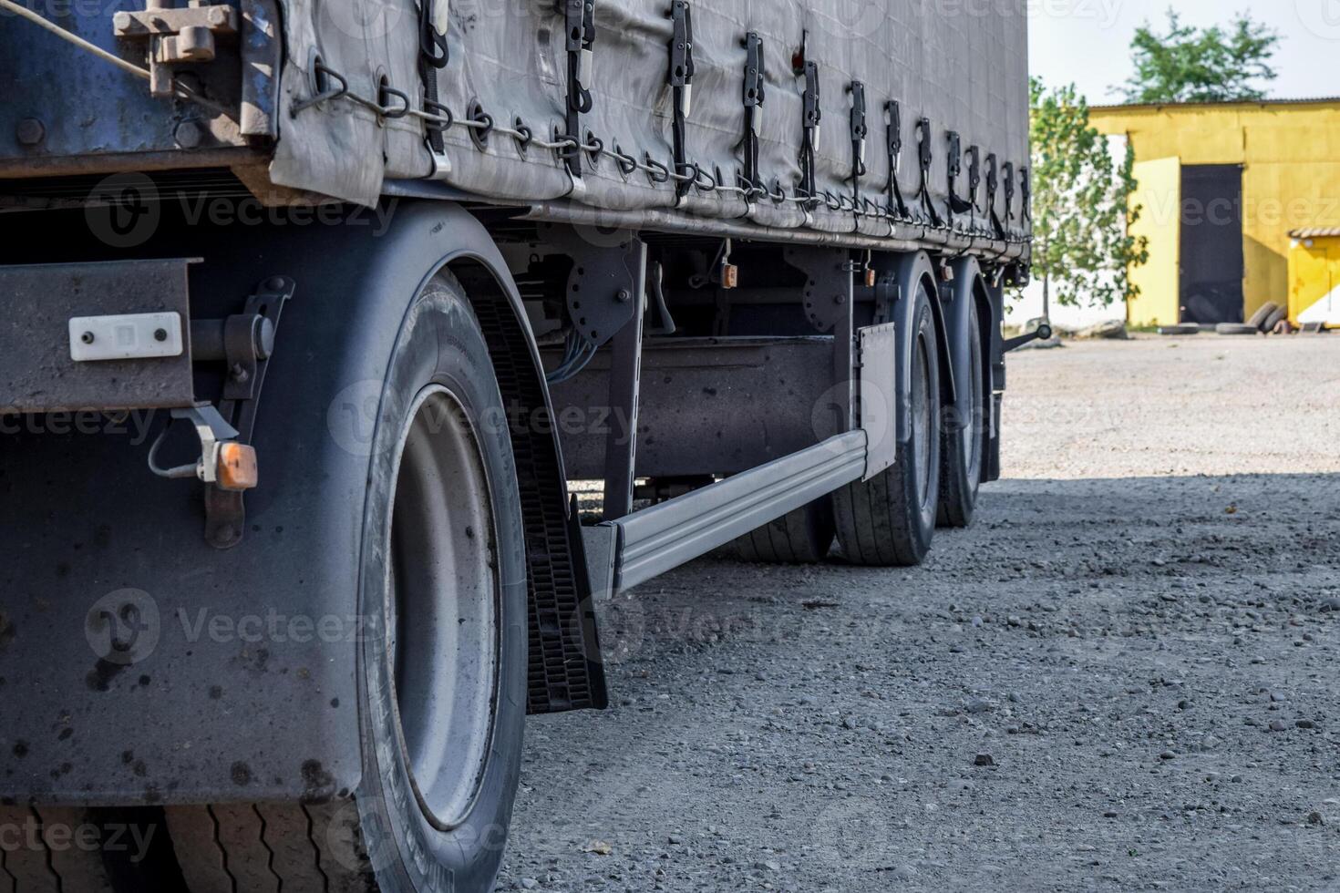 The wheels of the truck near. A large truck photo