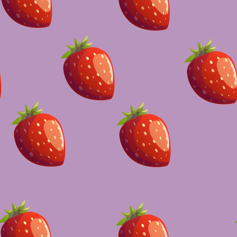 Pattern Strawberry red summer fruit, white background. Vector graphic illustration. Vegetarian cafe print, poster, card. Natural, organic dessert sweet, fresh berry