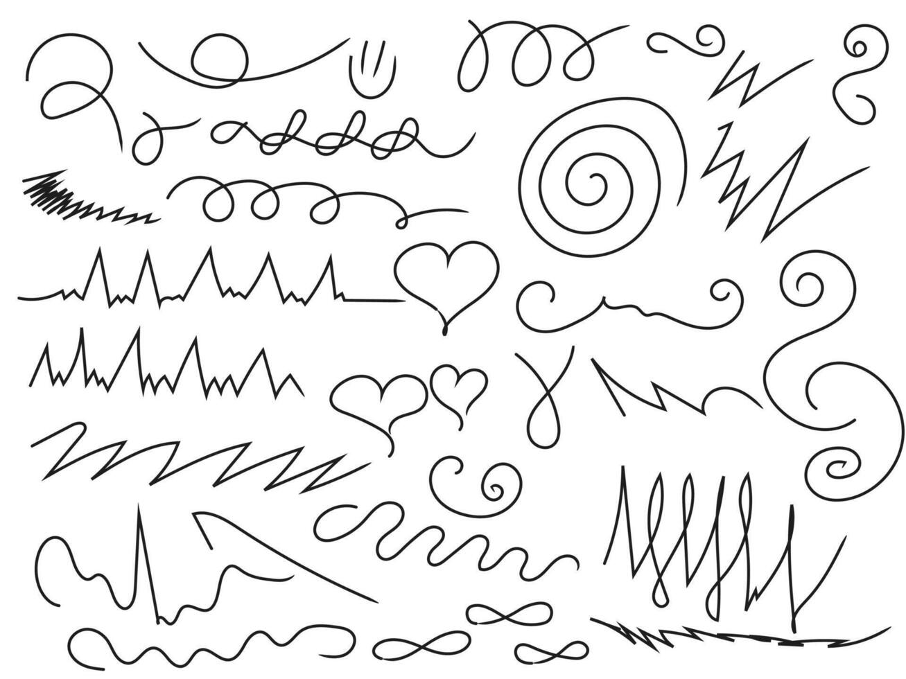 editable set of hand drawn doodles, meaningless designs and lines vector