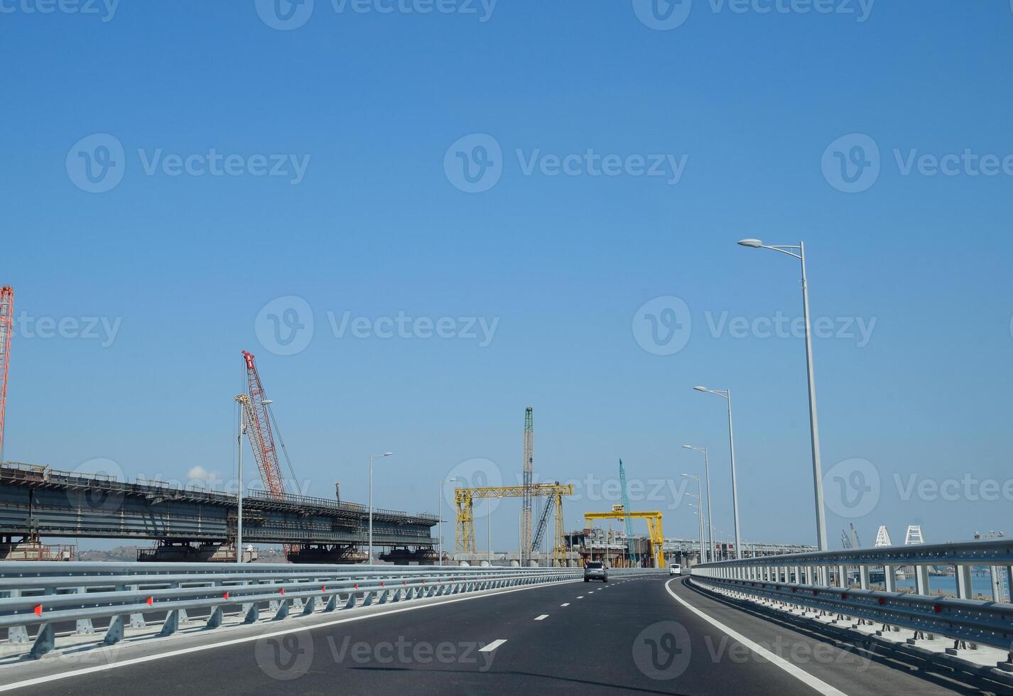 Driving along the Crimean bridge. A grandiose building of the 21st century. The new bridge. photo