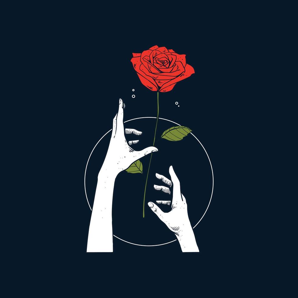 hand and rose flower artwork vector