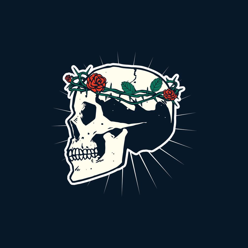 skull and rose flower artwork vector