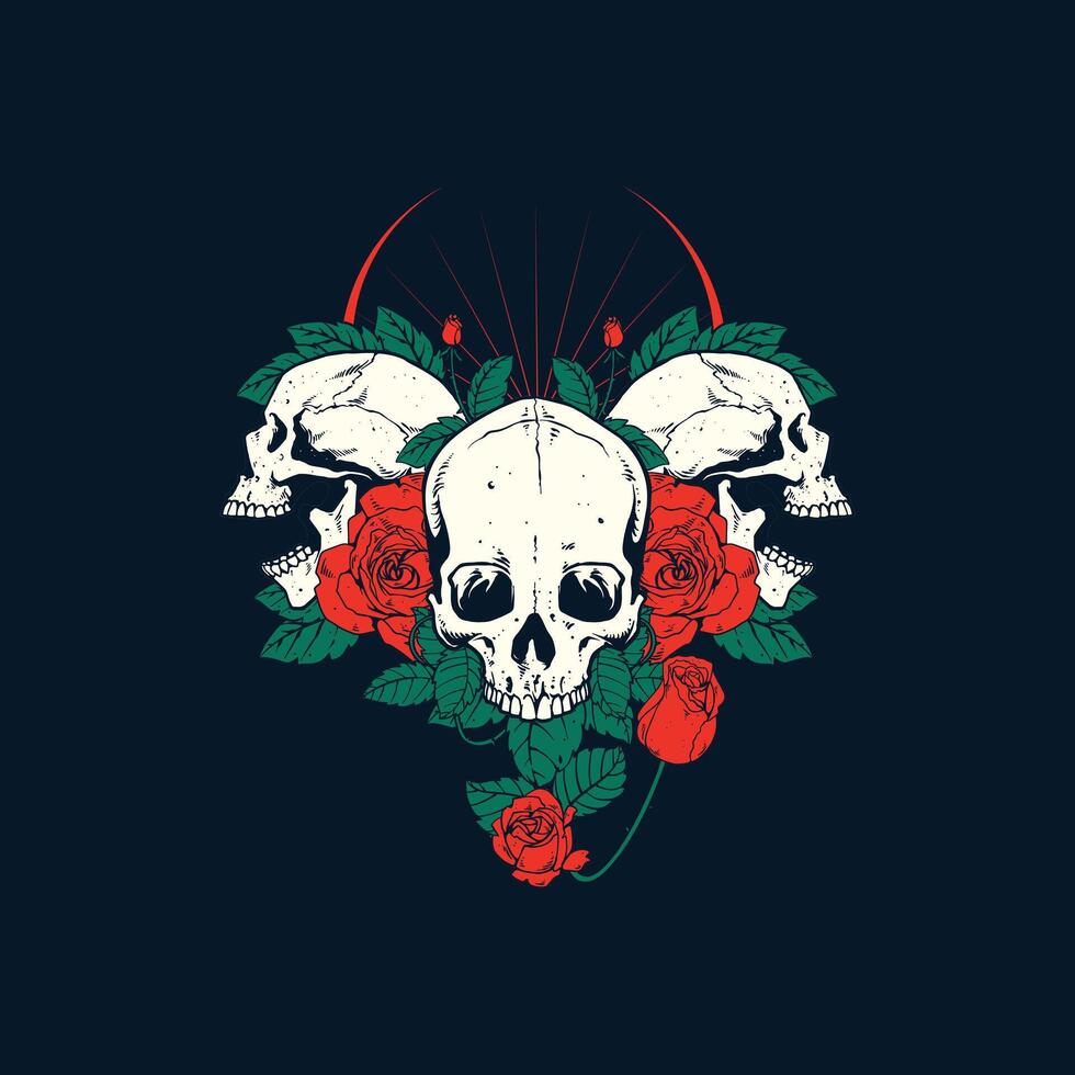 skull and rose flower artwork vector