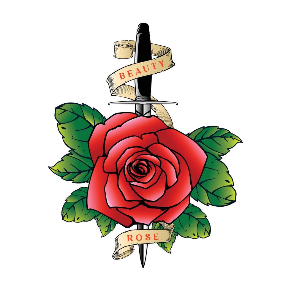 knife and rose flower artwork vector