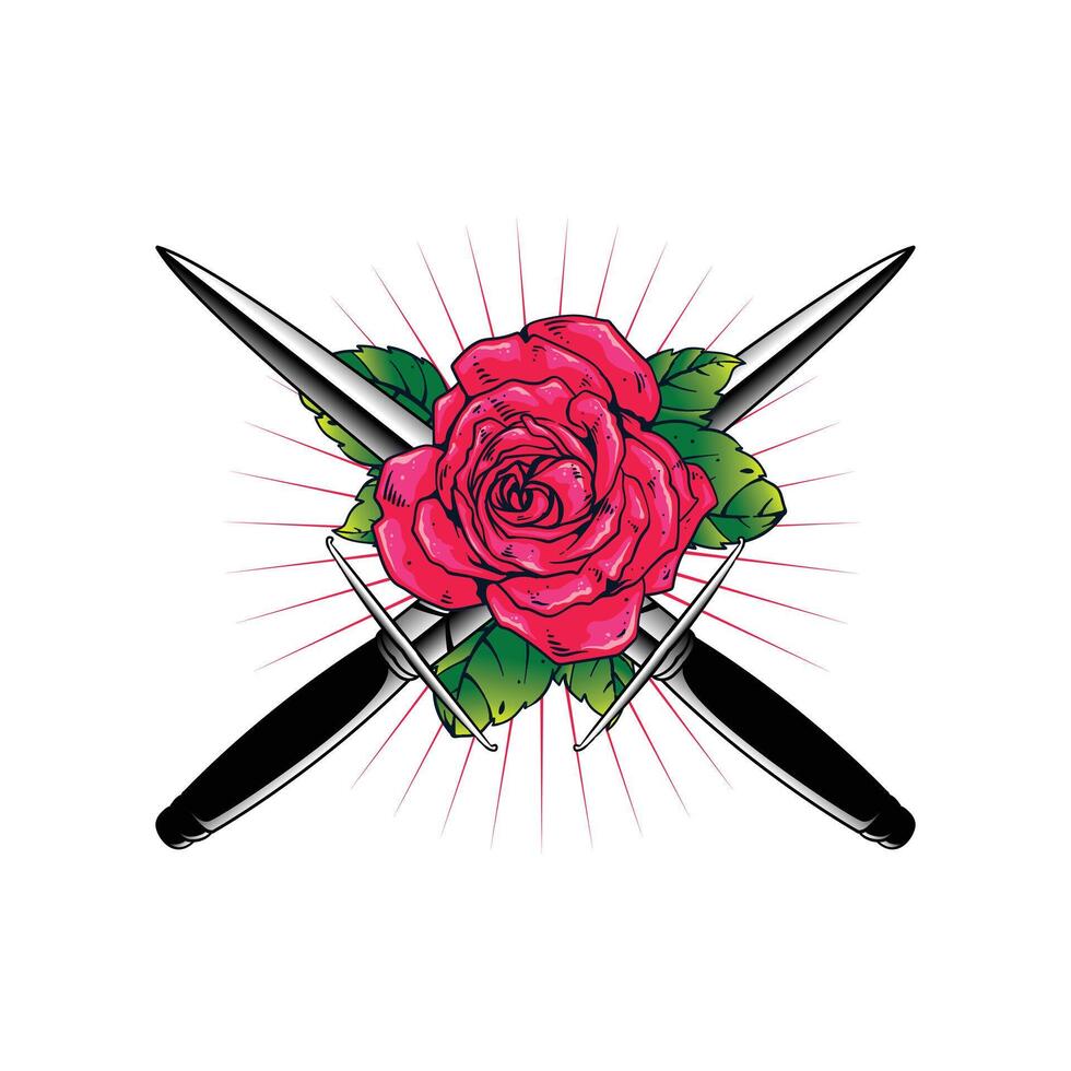 knife and rose flower artwork vector
